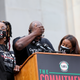 Philonise Floyd, the brother of George Floyd, who was killed in police custody in Minneapolis, reacts as he speaks at the Lincoln Memorial during the Commitment March on August 28, 2020, in Washington, DC.